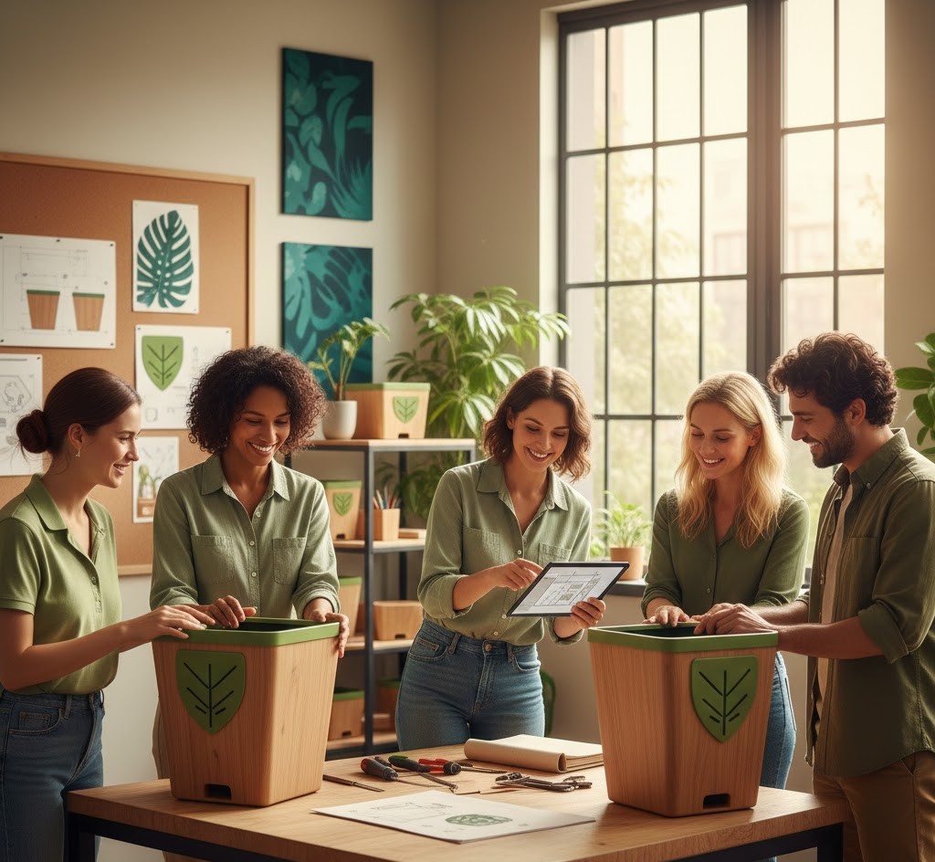 Our team working on composters